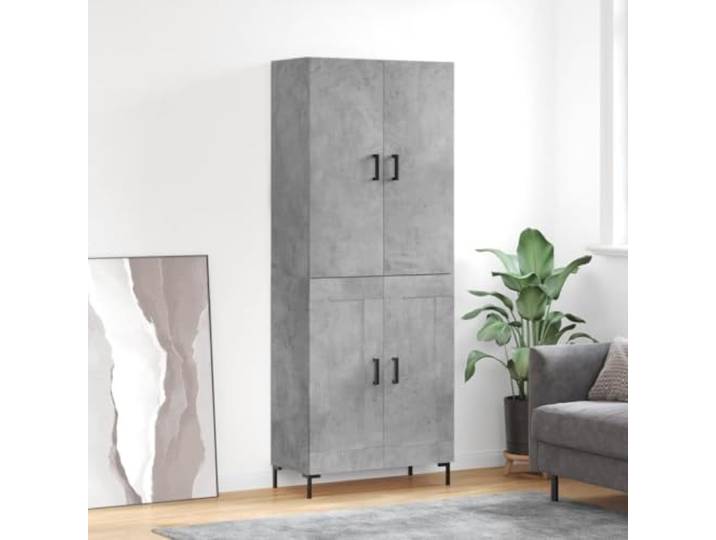 RJPLMFV Anrichte, hoch, betongrau, 69,5 x 34 x 180 cm, aus technischem Holz Aufbewahrungsmöbel mit Türen, Metallfüßen, langlebig, kippsicher