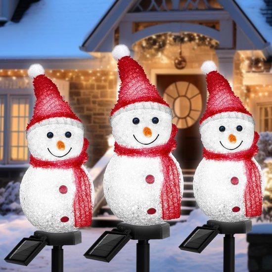 Set van 3 Solar Kerst Sneeuwpop Tuinspots - LED Buitenverlichting voor Pad en Terras
