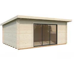 Palmako Gartenhaus Lea 19,4 m2 Plus mit Isolierglas-Schiebetür - 44 mm Transparent tauchgrundiert