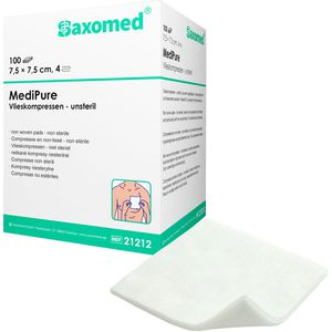 Saxomed Vlieskompressen MediPure, 4-lagig, unsteril, saugfähig, nicht haftend, 7,5 x 7,5 cm, 100 Stück