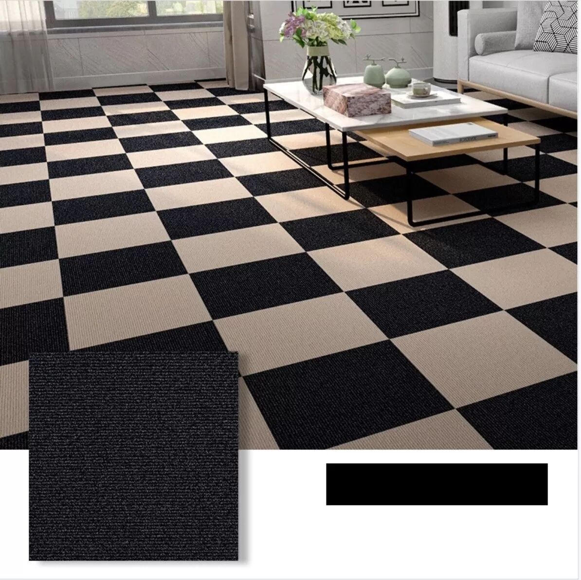 INF 4 Stück Schwarze Selbstklebende Teppichfliesen für Wohnzimmer, Schlafzimmer & Büro