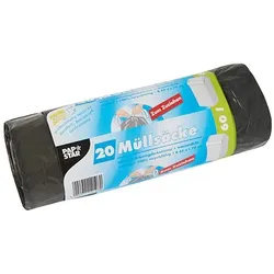 Papstar Müllsäcke mit Zugband, LDPE 60 Liter 75 cm x 65 cm grau 12 x 20 = 240 Stück