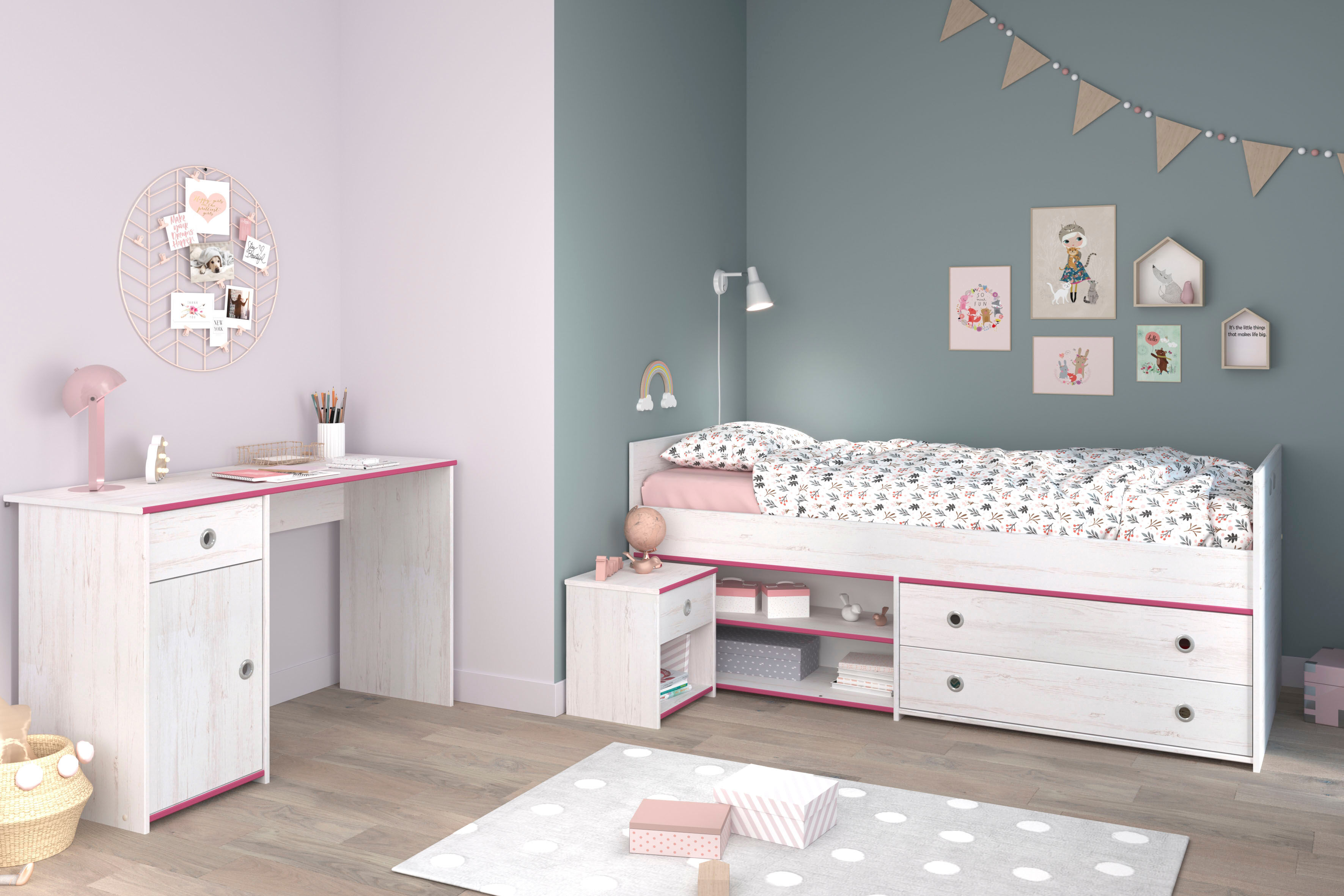 Jugendzimmer-Set PARISOT "Smoozy", weiss (weiß), Schlafzimmermöbel-Sets, Jugendzimmer-Set weiß Einheitsgröße