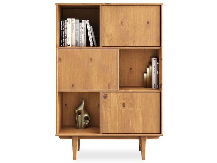 Buffet haut SIMONA 95x139 cm en bois massif coloris chêne avec 3 Portes et 3 Étagères Vaisselier en hauteur