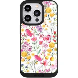 Nivocase Handyhülle für Apple iPhone 14 Pro Hülle NIVOpure Case Schwarz Blumen Frühling Muster (Apple iPhone 14 Pro), Smartphone Hülle, Schwarz