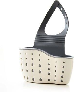 Uplift Essentials Hanging Sink Drain Basket Adjustable Sponge And Soap Holder beige