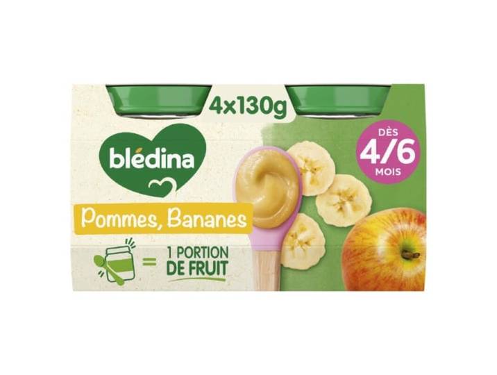 BLEDINA Pots fruits pommes bananes dès 4/6 mois 4×130g