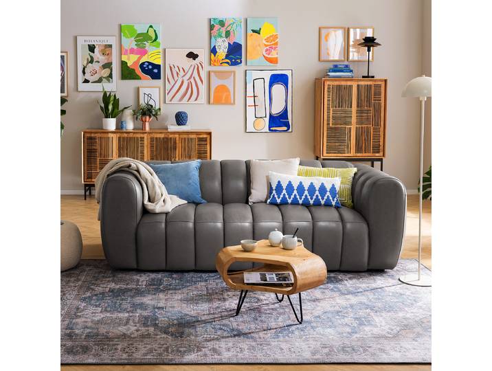home24 XXL-bank Dheria grijs/zwart Leer Ulicia 234 x 73 x 102cm modern