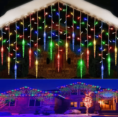 Inspire Curations LED Icicle Curtain Lights For Christmas Outdoor Decor multicolor us Plug