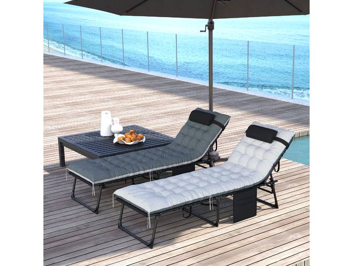 Outsunny Lot 2 Bains de Soleil Pliants Inclinables 60x190cm Gris