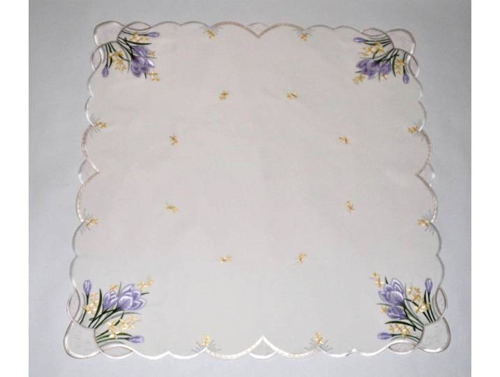 Mitteldecke STICKEREIEN PLAUEN Tischdecke Krokusblüte Gr. 1, grün (flieder, grün, beige), B:85cm L:85cm, Polyester, Tischdecken, Mitteldecke, Plauener Spitze, Made in Germany