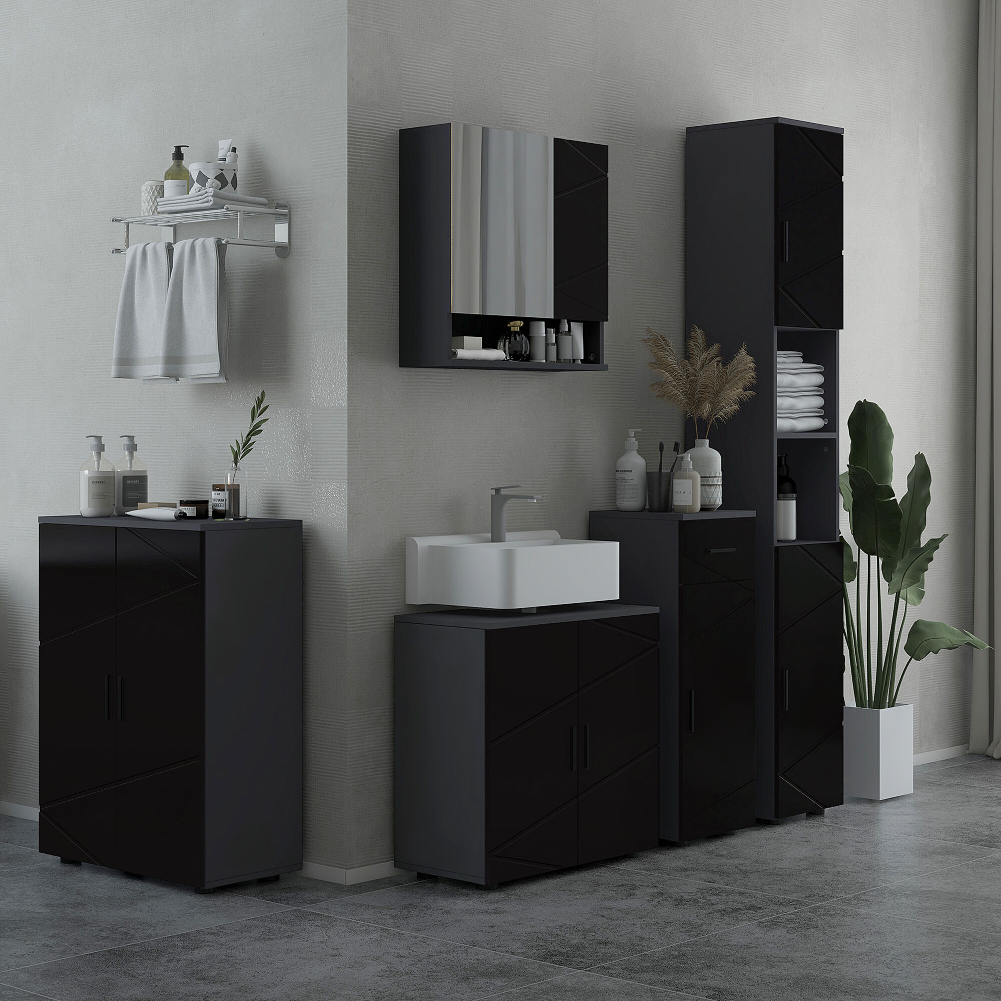 Altro Mobile Sottolavabo Bagno In Legno Con Armadietto 2 Ante, 60x30x60cm, Nero