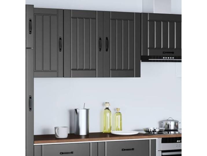 KTHLBRH Küchenschrank Lucca Schwarz 80 x 31 x 60 cm Spanplatte Glastür, Wandmontage, Kapazität 70 kg, großer Stauraum