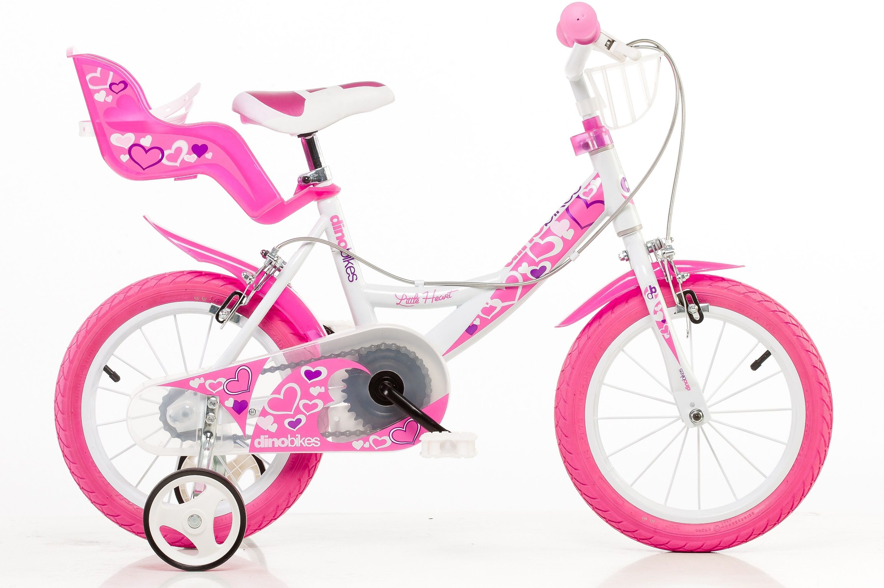 Kinderfahrrad DINO BIKES "14" Little Heart Kinderfahrrad Mädchen Stützräder 3–5 Jahre Stützräder", rosa, Fahrräder, Kinder, 25cm, 14 Zoll (35,56cm), Kinderfahrrad, mit Stützrädern, Korb und Puppensitz rosa 25cm, 14 Zoll (35,56cm)