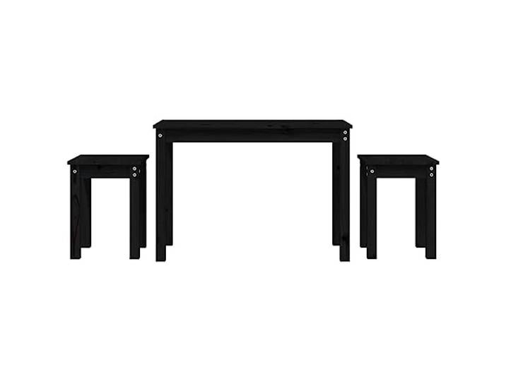 Favemtsl Satztische 3er Set Beistelltisch Massivholz Kiefer Schwarz Platzsparendes 3-teiliges Beistelltisch-Set aus echtem Kiefernholz in Schwarz für Wohnzimmer und Schlafzimmer.