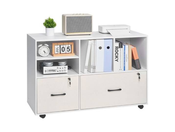 Classeur Dossier Mobile en Bois-VEVOR-Meuble de Rangement de Bureau à 2 Tiroirs-avec Étagères Ouvertes et Réglables