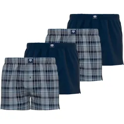 CECEBA Herren Web-Boxershorts, 4er Pack - Unterwäsche, Unterhose, Baumwolle, Logo, Karo, einfarbig Blau / M