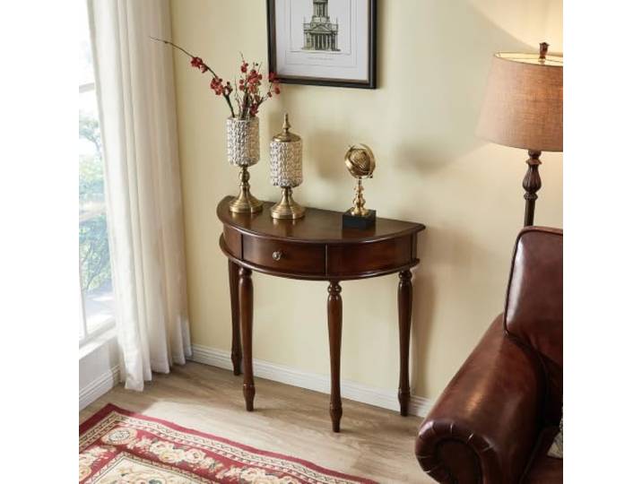 HLDJYLZS Massivholz Halbmond Konsolentisch mit Schublade, Eingangstisch Massivholz, Halbmond-Design, Schublade, Vintage Konsolentisch für Flur, Eingang, Foyer und Wohnzimmer