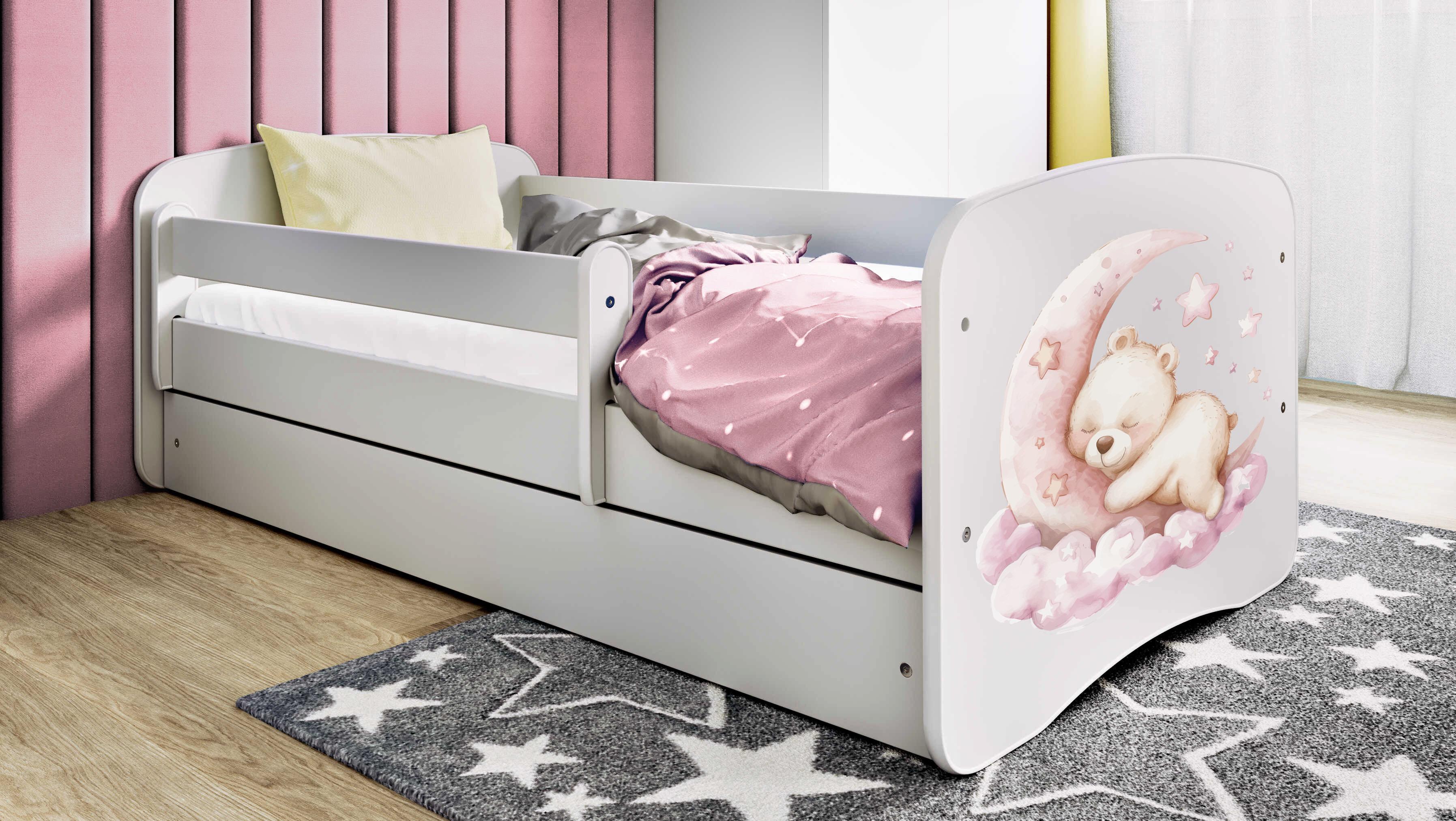Kinderbett Jugendbett Schlafen 70x140, 80x160, 80x180 cm - Komplettset mit Schublade & Rausfallschutz
