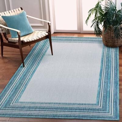 Trans Ocean Import Co Inc "Prince Border Rectangle Rug, 4'10"" x 7'6"", Aqua"