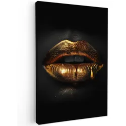 LEINWANDBILD Frau - Porträt - Lippen - Gold - Schwarz Deko Wohnzimmer 20x30 cm