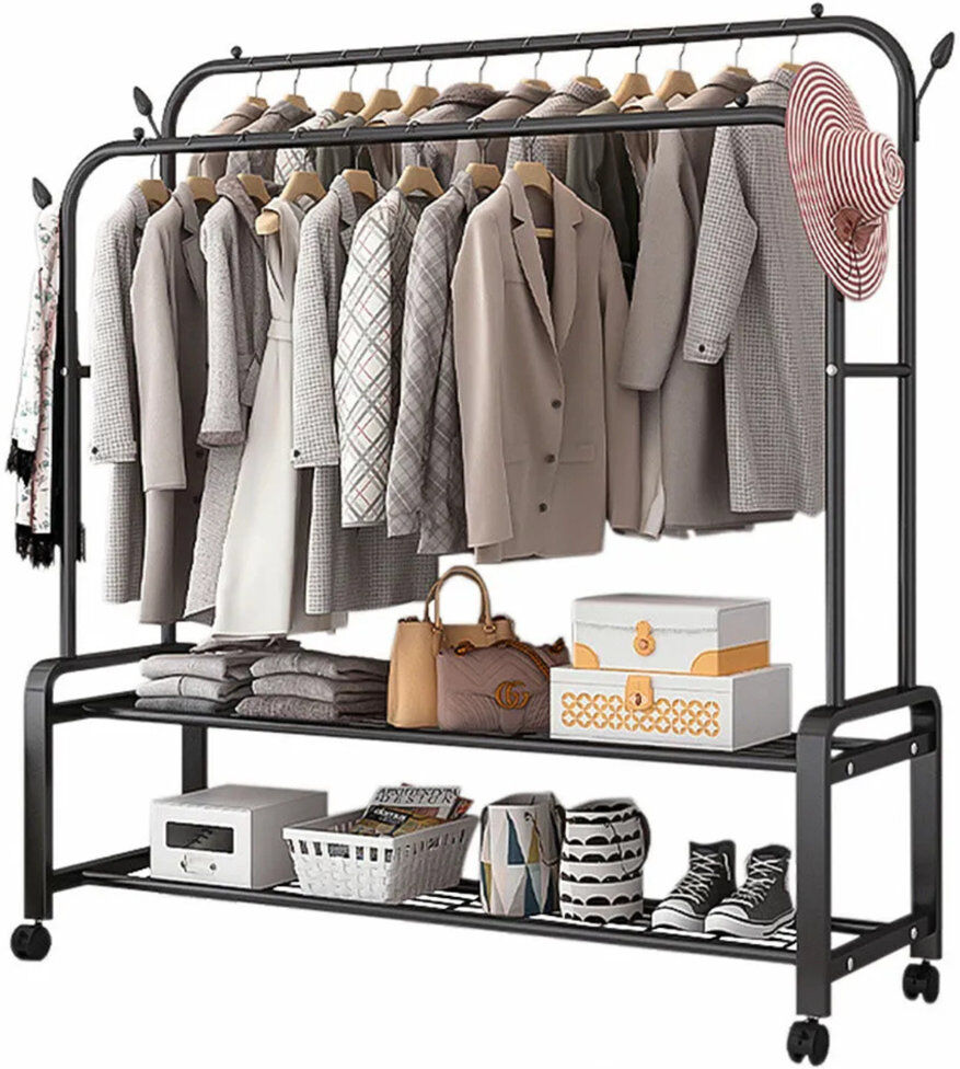 Bloomsbury Market Affra Heavy Duty Metal Clothes Rail Open Wardrobe With 2 Storage Shelves