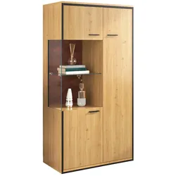 Vitrine 150x77x40 cm mit LED-Beleuchtung, verstellbaren Regalen, Stauraum für Dekoration und Sammlerstücke, MDF Schwarz, Glasfront
