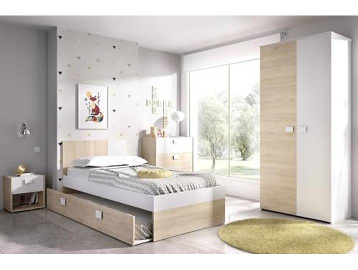 DEKIT GRUPO RIMOBEL Ausziehbett, Melamin, Natur/weiß, 79 x 97 x 196