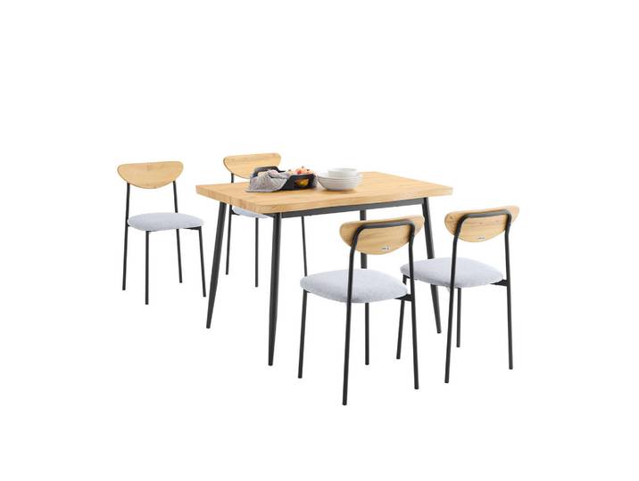 SoBuy Essgruppe, Esstisch mit 4 Stühlen, Naturfarben, Holzwerkstoff, 110x70x76 cm, Esszimmer, Bank, Tisch- & Eckbankgruppen