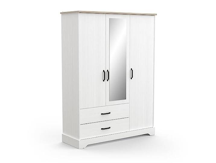 möbelando Kleiderschrank >Cottage< in weiß/Eiche Kronberg - 148,6x199,6x57,1cm (BxHxT)