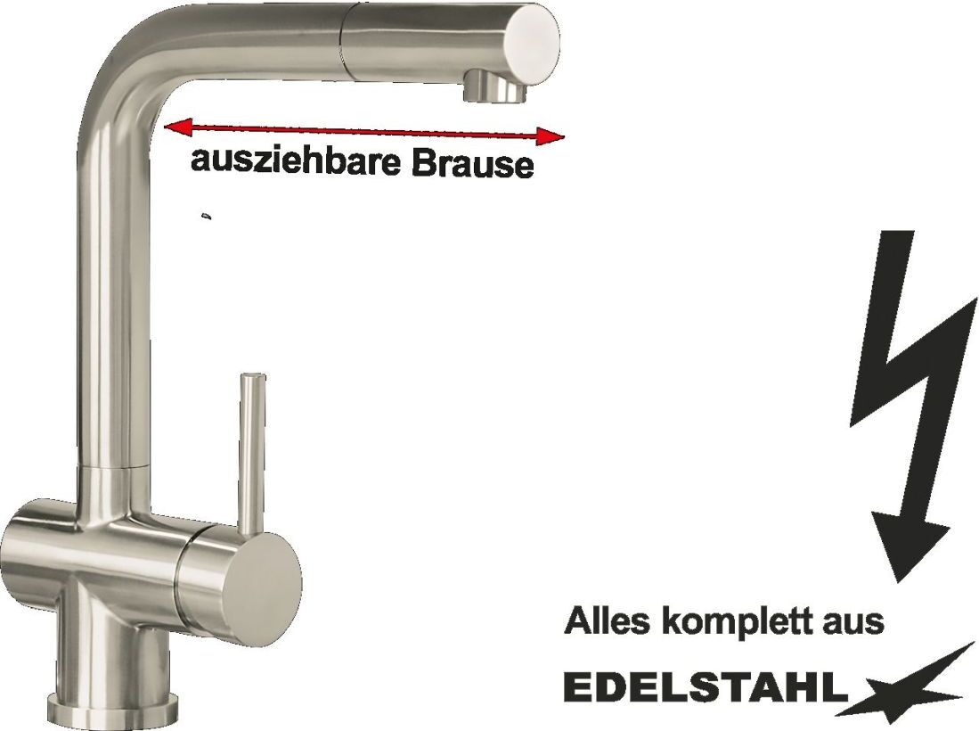 Küchen-Spültischarmatur kpl. aus Edelstahl ausziehbare Brause Niederdruckversion