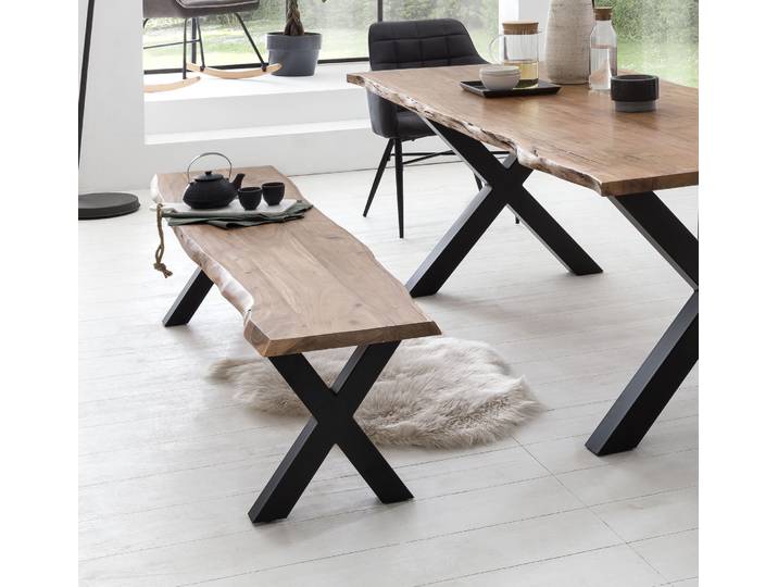 Sitzbank HOME AFFAIRE Manhattan , beige (natur, schwarz), B:200cm H:45cm T:38cm, Sitzbänke, Sitzbank, mit Baumkante