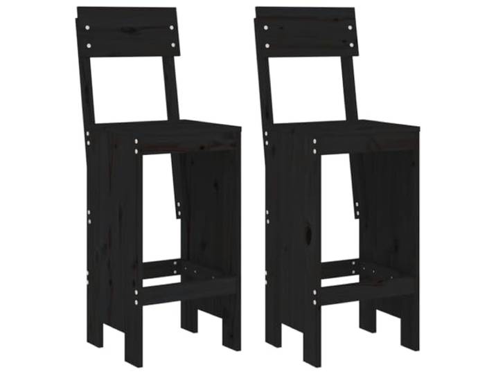 Coespram Barhocker 2er Set Schwarz Massivholz Kiefer 40x48.5x115.5 cm Robuster Thekenstuhl mit Rückenlehne und Fußstütze aus Kiefernholz für Balkon, Terrasse und Garten.
