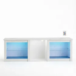 MODFU TV-Möbel aus melaminbeschichteter Spanplatte in Weiß mit LED-Beleuchtung, 160 x 35 x 51,7 cm