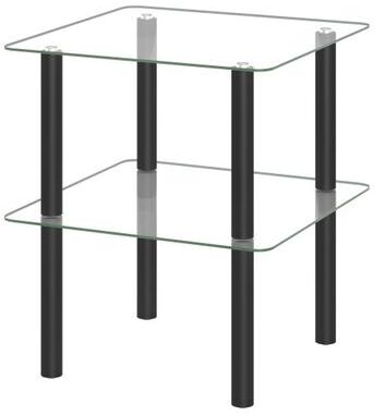 Costway 2-Tier Square End Table with Shelf and Clear Tempered Glass Top-Black