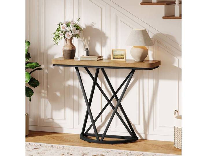 Table console - LITTLE TREE - Little Tree - 105×30×80 cm - Marron rustique - Cadre métallique