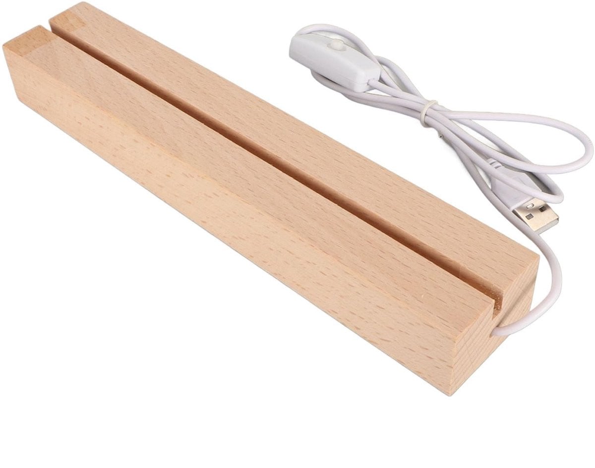 Dailygoods LED-verlichting met houten voetstuk - Rechthoekige displaybasis voor kristal en acryl met USB-interface