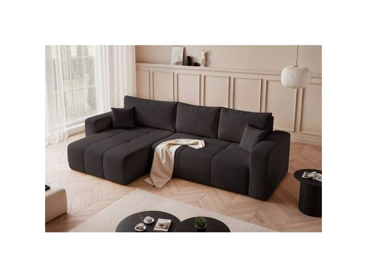 Canapé d'angle Réversible PEDRO - 5 places - Canapé Convertible avec Coffre - Tissu Velours - Anthracite