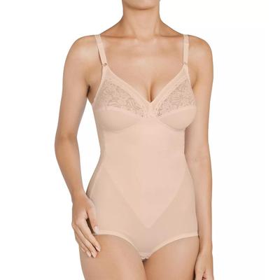 Miederbody TRIUMPH "Formfit BS X", Damen, Gr. 100, Cup C, beige (porcelain mousse), Obermaterial: 54% Polyamid, 22% Baumwolle, 19% Elasthan, 5% sonstige Fasern, figurbetont, Bodys, florale Spitze, runder Rückenausschnitt, tiefer V-Ausschnitt