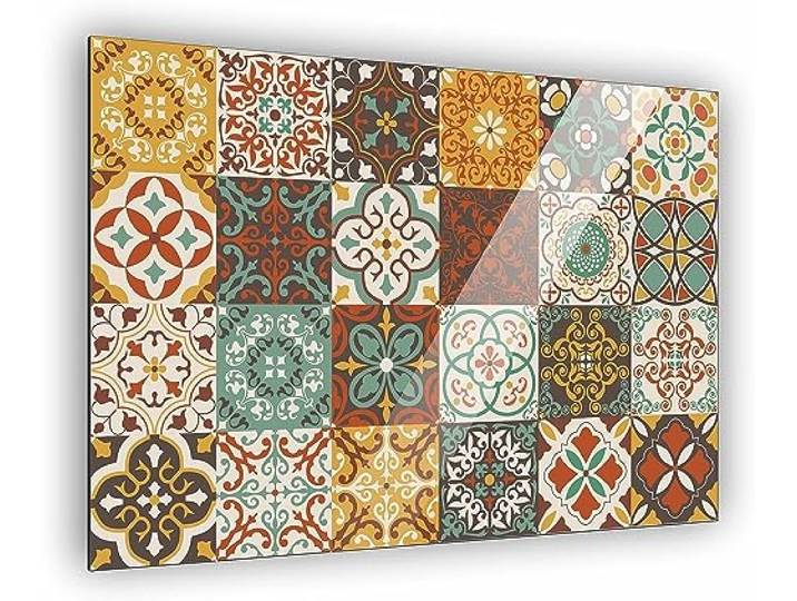 Küchen Spritzschutz Fliesenmuster in verschiedene Größen Küchenrückwand Aluverbund Fliesenschutz Paneele Küchenfliesen Fliesenspiegel Rückwand Fließenmuster #3 (Aluverbund 100x70cm)