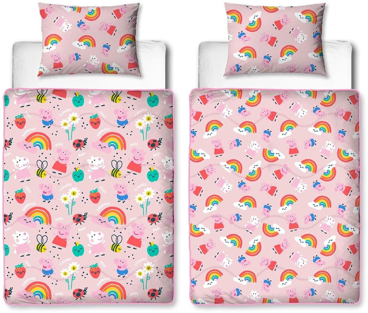 Omgoods Peppa Pig Eenpersoonsbed met Omkeerbaar Dekbed voor kinderen