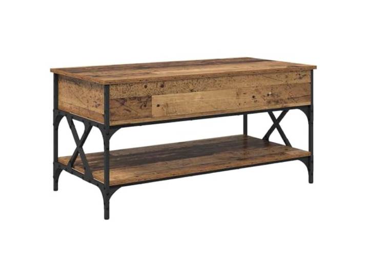 fsahslih Couchtisch Höhenverstellbar 100x50x50 cm Altholz Aufklappbare Tischplatte verwandelt den Tisch im Wohnzimmer blitzschnell in einen praktischen Arbeitsplatz mit Ablage.