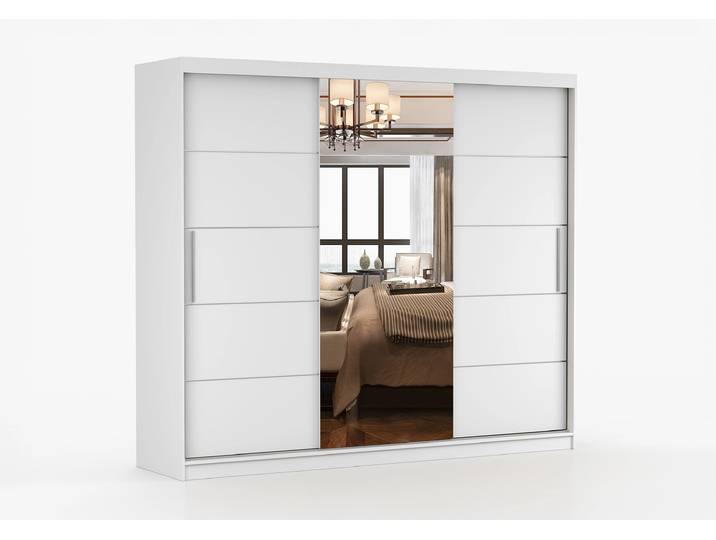 Schwebetürenschrank ASTRA 233 cm Weiß Weiß + Spiegel