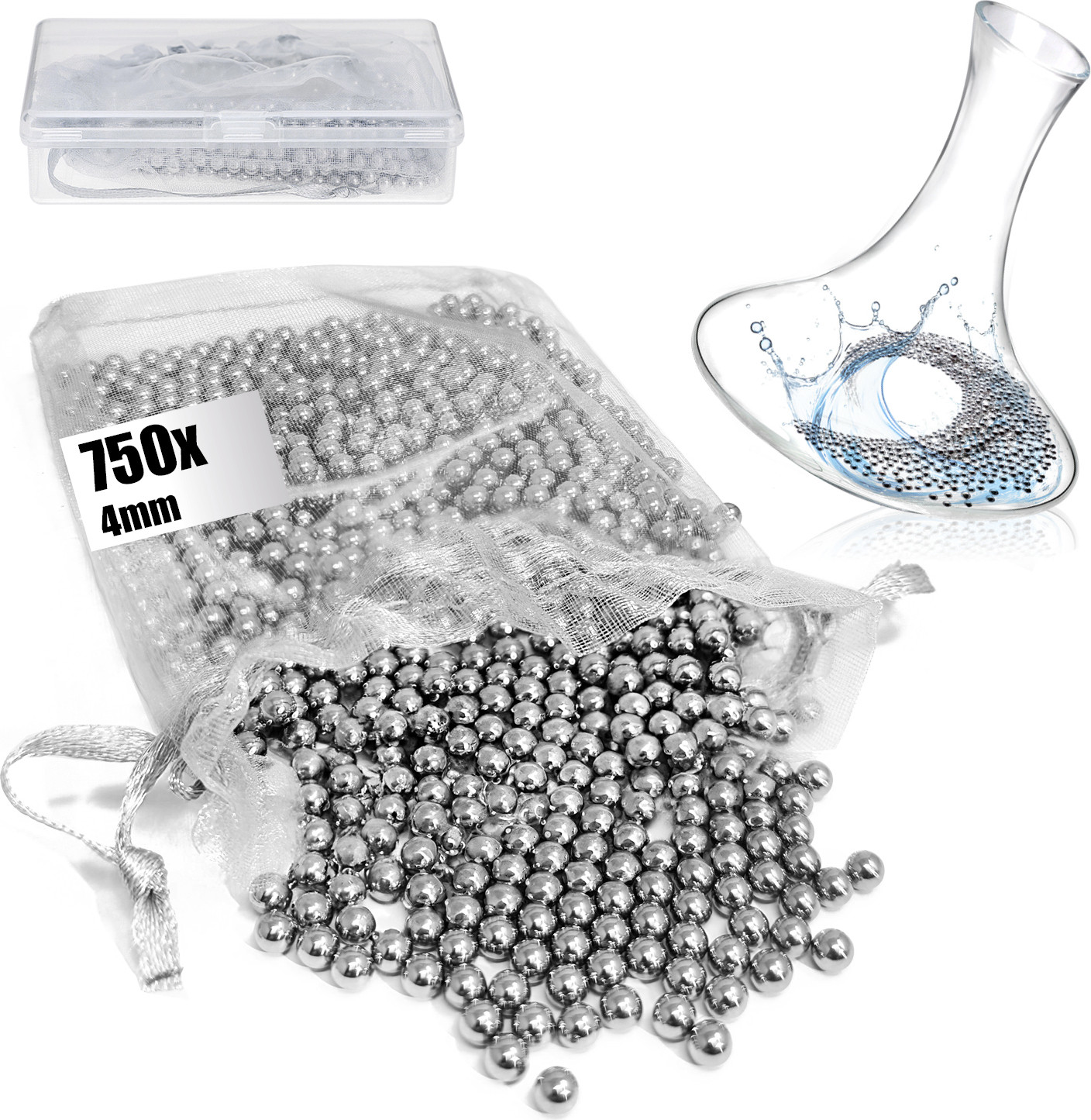 COM-Four roestvrijstalen reinigingsparels met opbergdoos, 4 mm