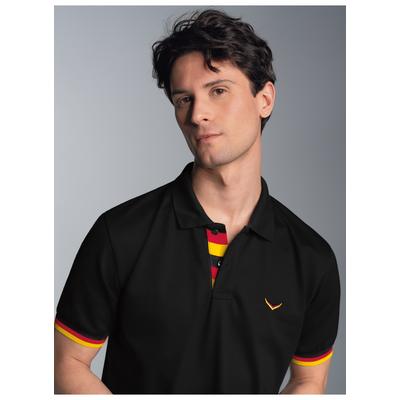 Poloshirt TRIGEMA "TRIGEMA Deutschland Poloshirt", Herren, Gr. M, schwarz, Piqué, 100% Baumwolle, Basic, ohne Ausschnitt, Shirts