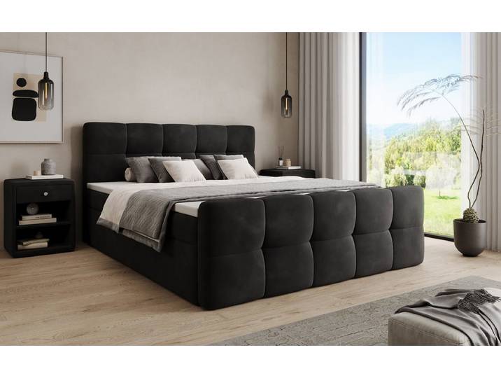 Boxspringbett Cozy Samt mit Stauraum - 180x200 - Schwarz - inklusive PU Schaum - Topper - Luxusbetten24