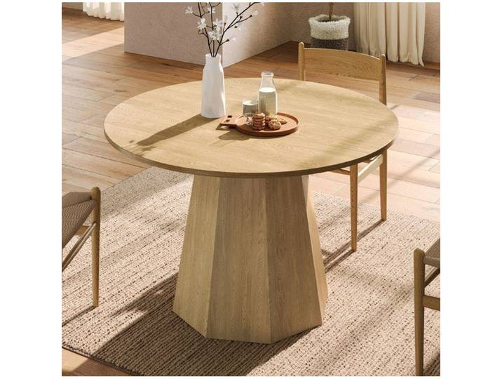 WOVREO Table à manger ronde 120 cm style scandinave minimaliste finition chêne MDF