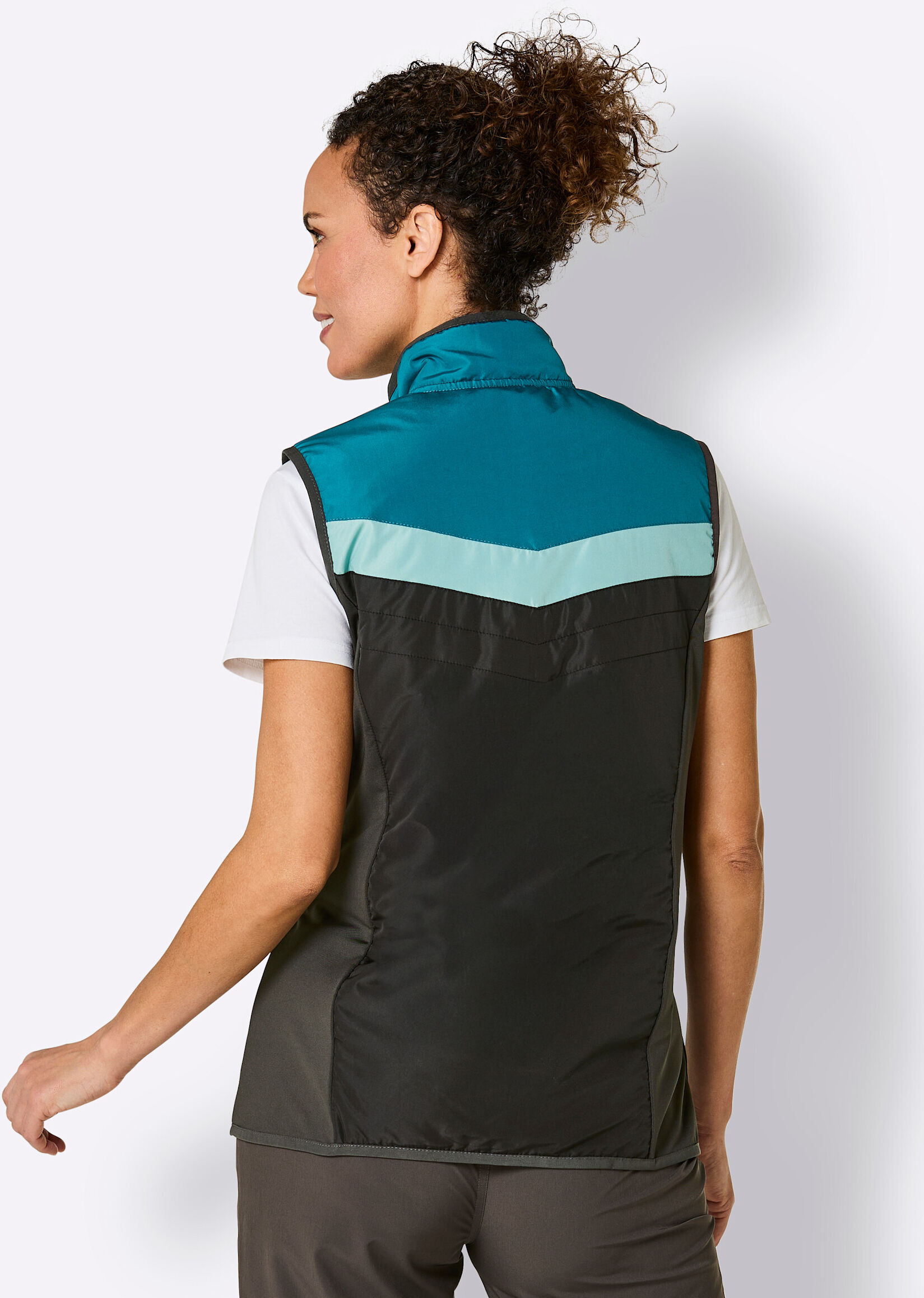 Funktionsweste WITT "Steppweste Steppweste mit elastischen Einsätzen", Damen, Gr. 48, schwarz (graphit), Westen Funktionsweste