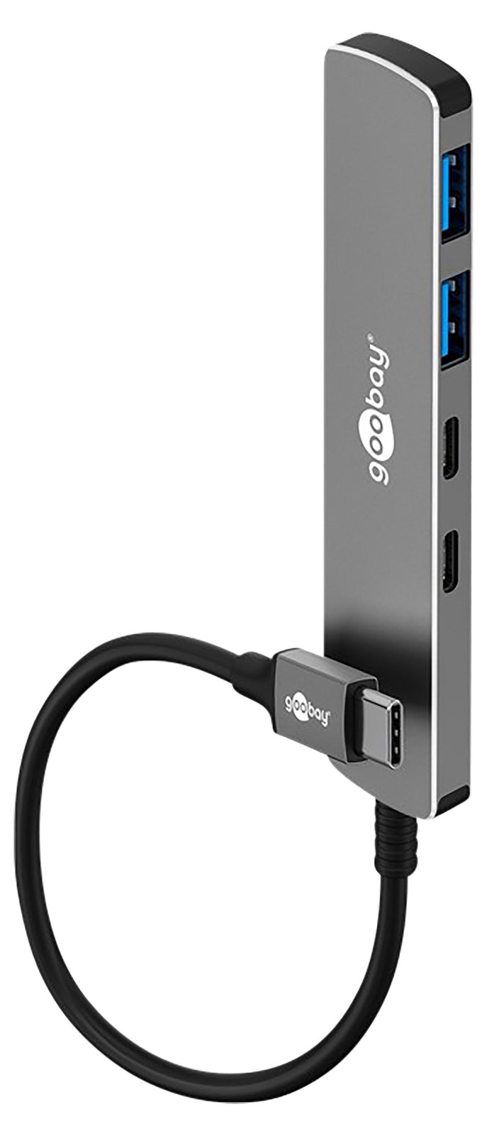Goobay 79159 USB-hub met 4 poorten, USB-C naar USB-C en USB-A, 5 Gbit/s, grijs