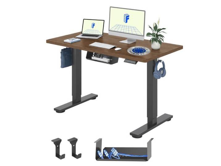 FlexiSpot Bureau Assis Debout Électrique Fabriqué en UE 100kg de Charge 4 Mémoires Détection Obstacle 120x80 Chêne Brun+Noir